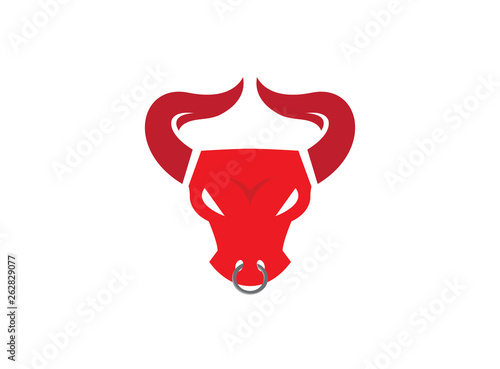 Bull head with big horns and angry toro face logo design illustration