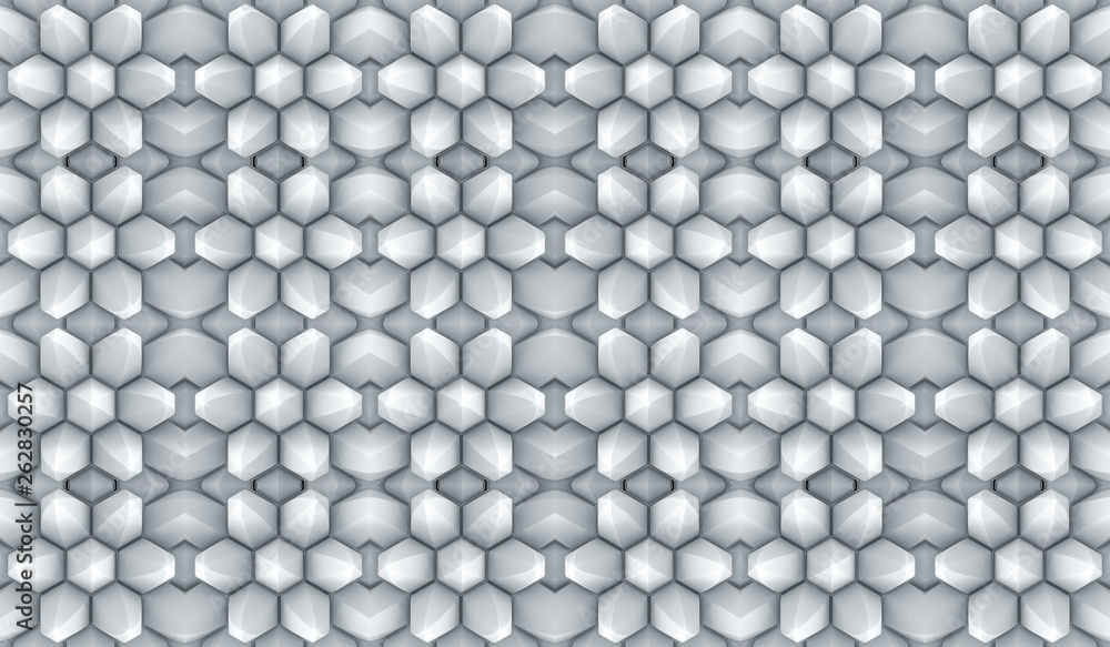 3d rendering. seamless modern extrude gray hexagonal shape pattern wall design background. 3d rendering. seamless modern extrude gray hexagonal shape pattern wall design background.