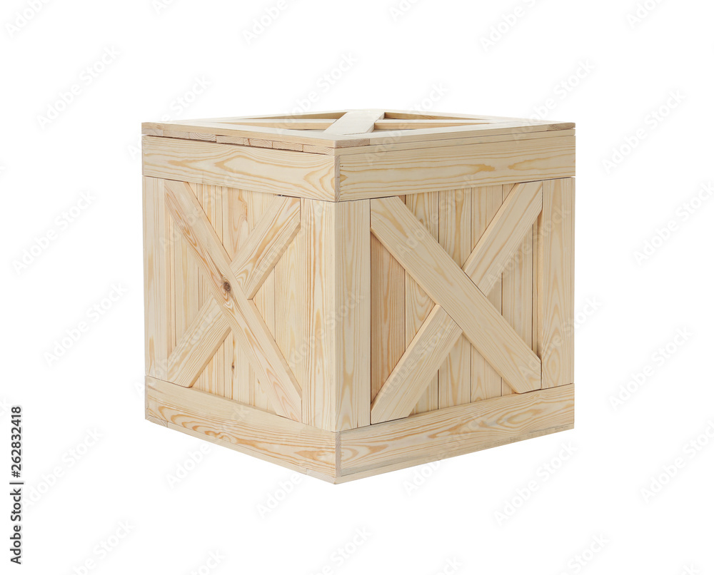 Closed new wooden crate isolated on white Closed new wooden crate isolated on white