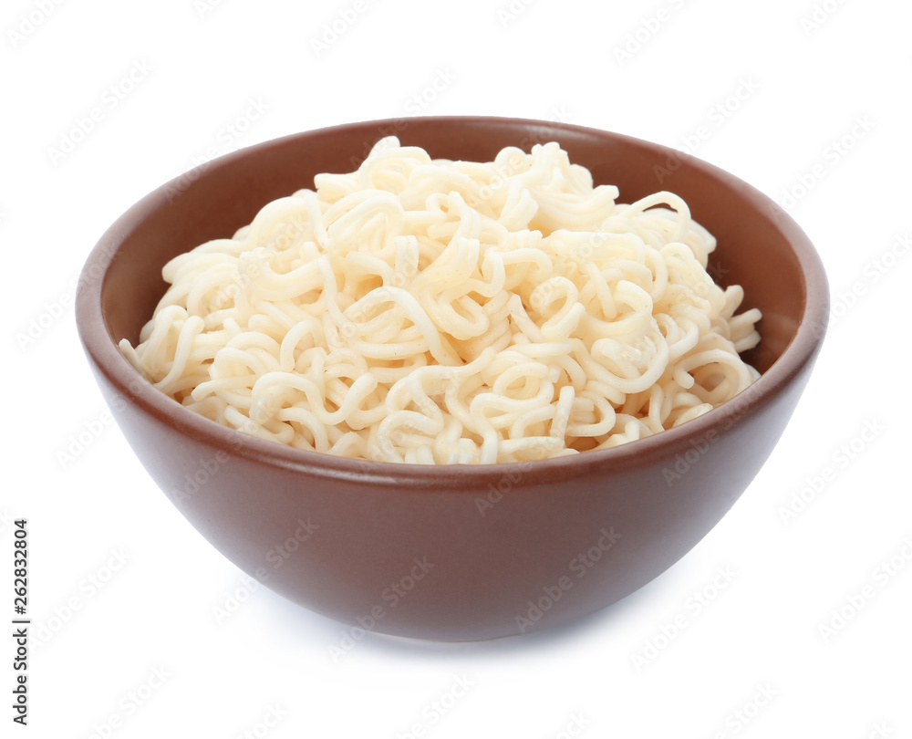 Tasty instant noodles in bowl isolated on white Tasty instant noodles in bowl isolated on white