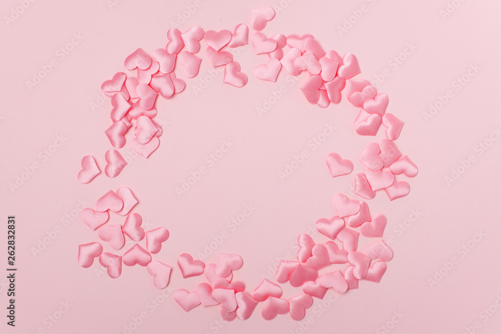 elements in shape of heart flying on pink background. symbols of love for Happy Women's, Mother's, Valentine's Day elements in shape of heart flying on pink background. symbols of love for Happy Women's, Mother's, Valentine's Day
