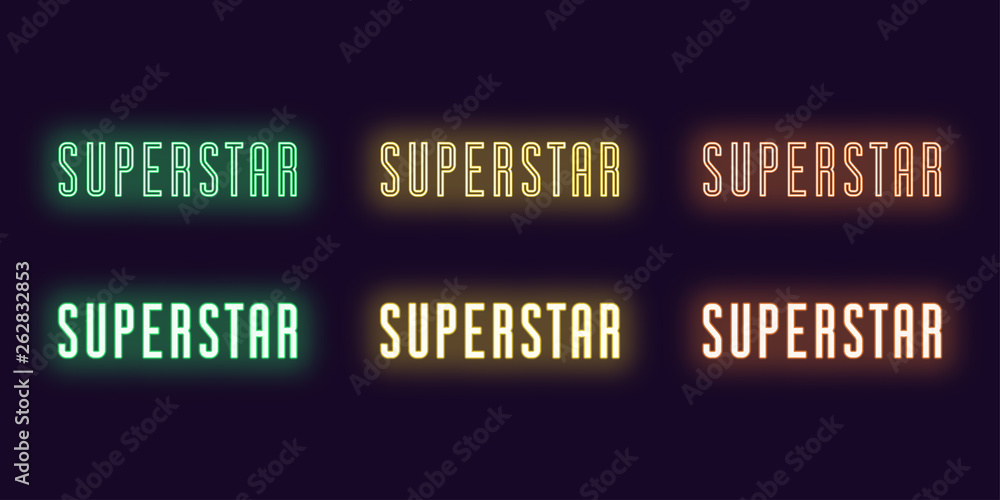 Neon icon set of text Superstar. Vector art Neon icon set of text Superstar. Vector art