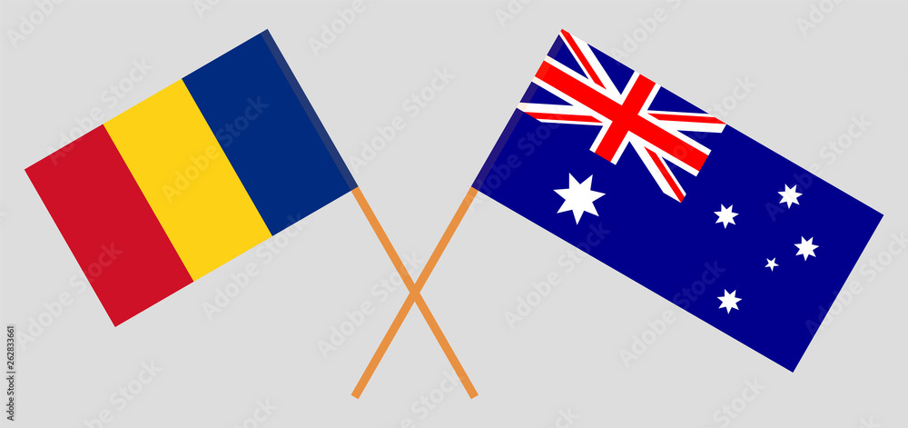 Australia and Romania. The Australian and Romanian flags. Official colors. Correct proportion. Vector