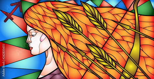 bright colorful illustration with the image of a beautiful girl, embodying the zodiac sign, horoscope