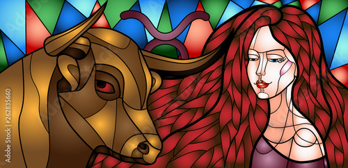 bright colorful illustration with the image of a beautiful girl, embodying the zodiac sign, horoscope