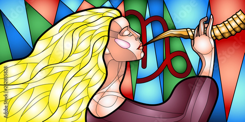 bright colorful illustration with the image of a beautiful girl, embodying the zodiac sign, horoscope