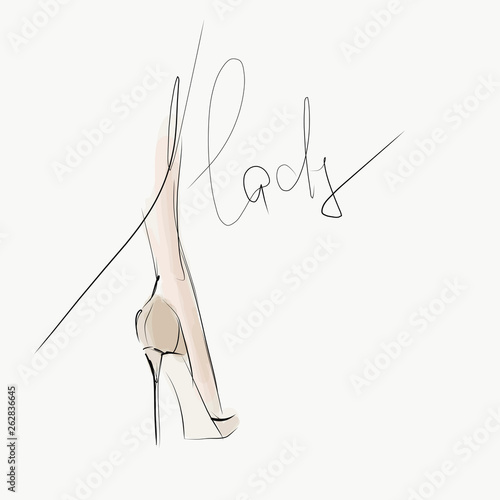 Female leg in high heel shoe. Sketch, vector