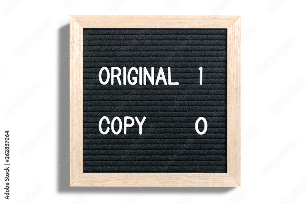 Letterboard with message against copycats