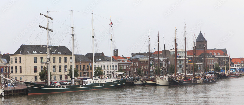 City of Kampen Overijssel Netherlands panorama. River IJssel