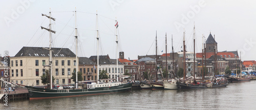 City of Kampen Overijssel Netherlands panorama. River IJssel