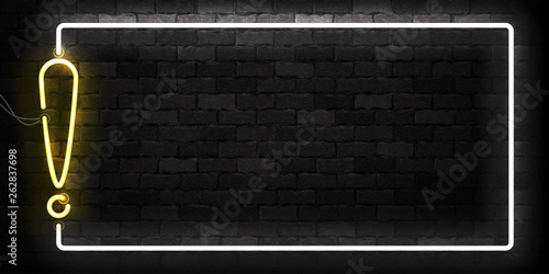 Vector realistic isolated neon sign of Exclamation Mark frame logo for template decoration and mockup covering on the wall background.