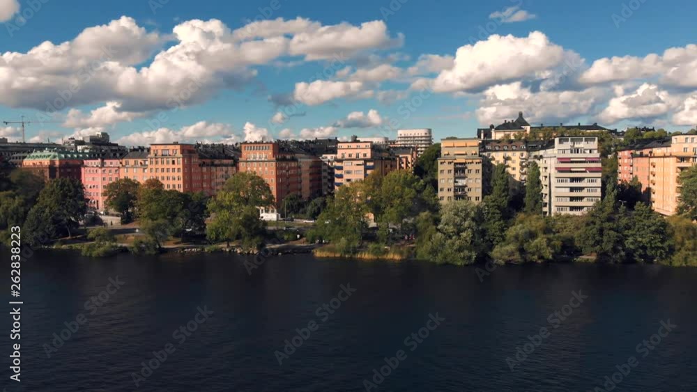 Stockholm city center warm colored buildings near river