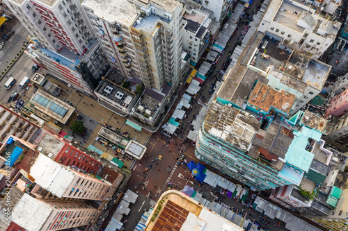  Top view of Hong Kong city, street market