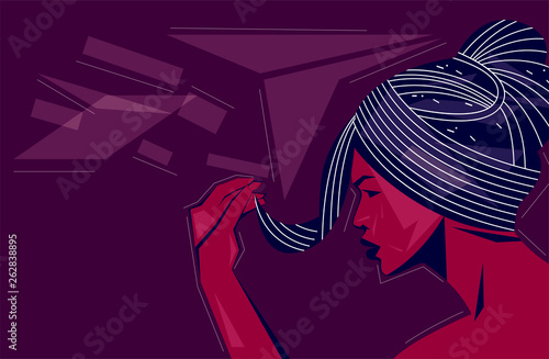 Side view woman face on abstract background