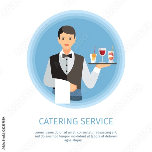 Waiter Serving Wine and Cocktails Banner Template