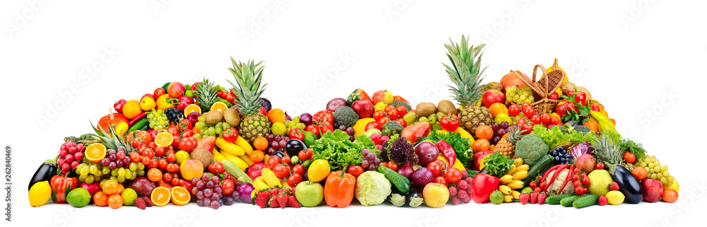 Big pile fruits and vegetables isolated on white Big pile fruits and vegetables isolated on white