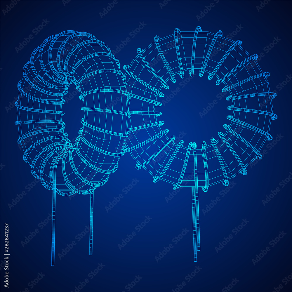 Toroidal Coil Inductor wireframe low poly mesh vector illustration ...