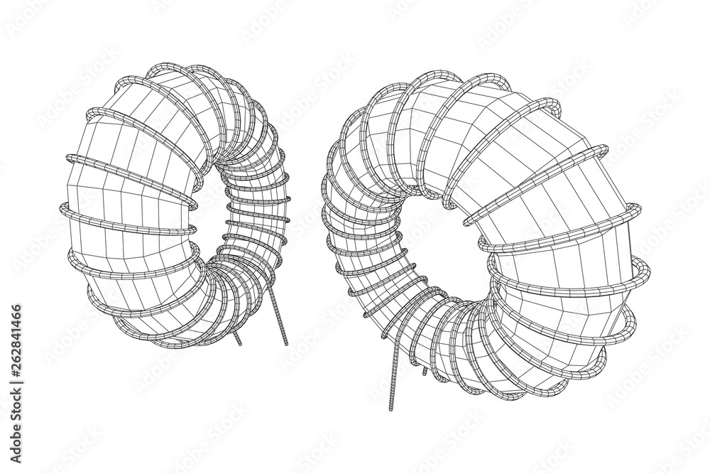 Toroidal Coil Inductor wireframe low poly mesh vector illustration