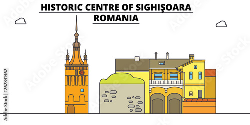 Bild auf Leinwand Romania , Sighisoara, flat landmarks vector illustration