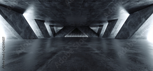 Sci Fi Modern Concrete Cement Dark Empty Asphalt Reflective Grunge Hall Room Corridor Tunnel Spaceship Glowing White Cinematic Daylight Rays Glow 3d Rendering photo