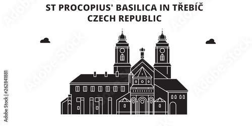 Czech Republic , Trebic, St Procopius Basilica, flat landmarks vector illustration. Czech Republic , Trebic, St Procopius Basilica line city with famous travel sights, design skyline. 