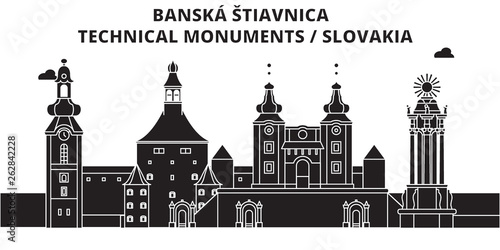 Slovakia , Banska Stiavnica, flat landmarks vector illustration. Slovakia , Banska Stiavnica line city with famous travel sights, design skyline.  photo