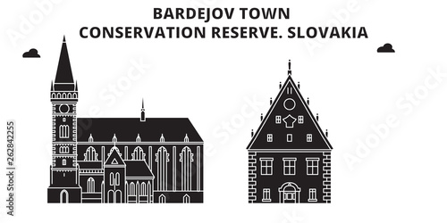 Slovakia , Bardejov Town, Conservation Reserve, flat landmarks vector illustration. Slovakia , Bardejov Town, Conservation Reserve line city with famous travel sights, design skyline. 