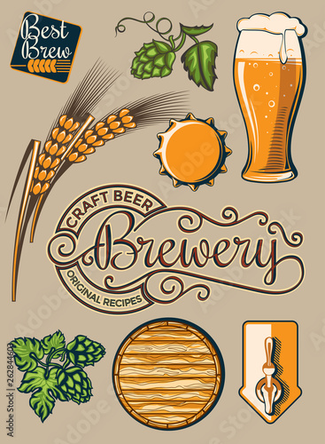 Craft beer brewery emblem and design elements