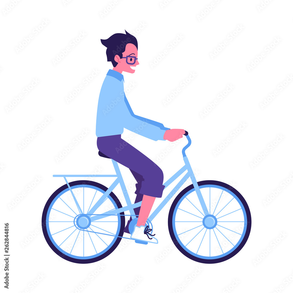 Obraz premium Vector young man riding blue bike icon