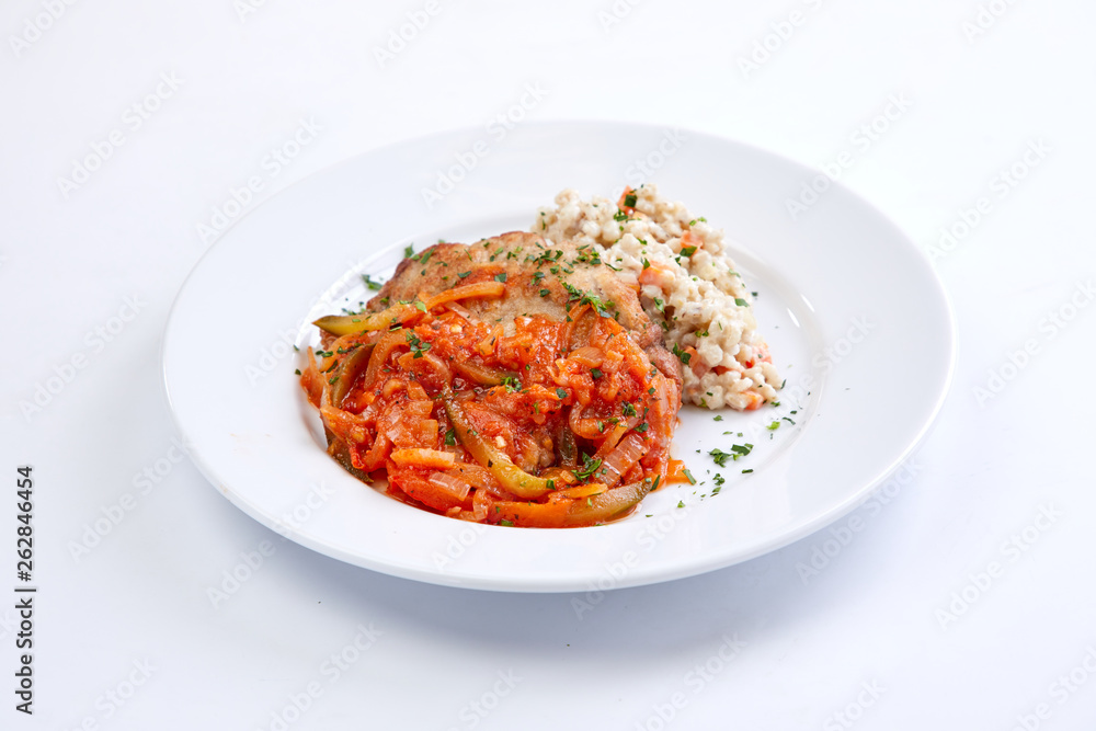 cutlet with barley on the white background cutlet with barley on the white background
