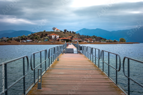 The islet of Agios Achilios in small Prespa lake, Greece