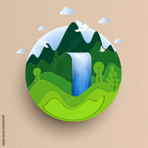 Earth Day paper cut style. Eco Friendly concept.