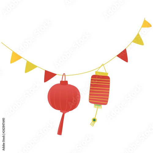 Vector festive paper lanterns on a string