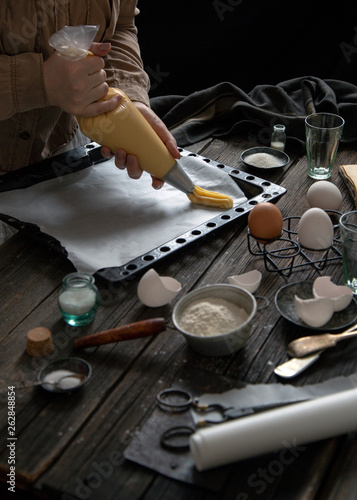 Process of cooking french dessert eclairs