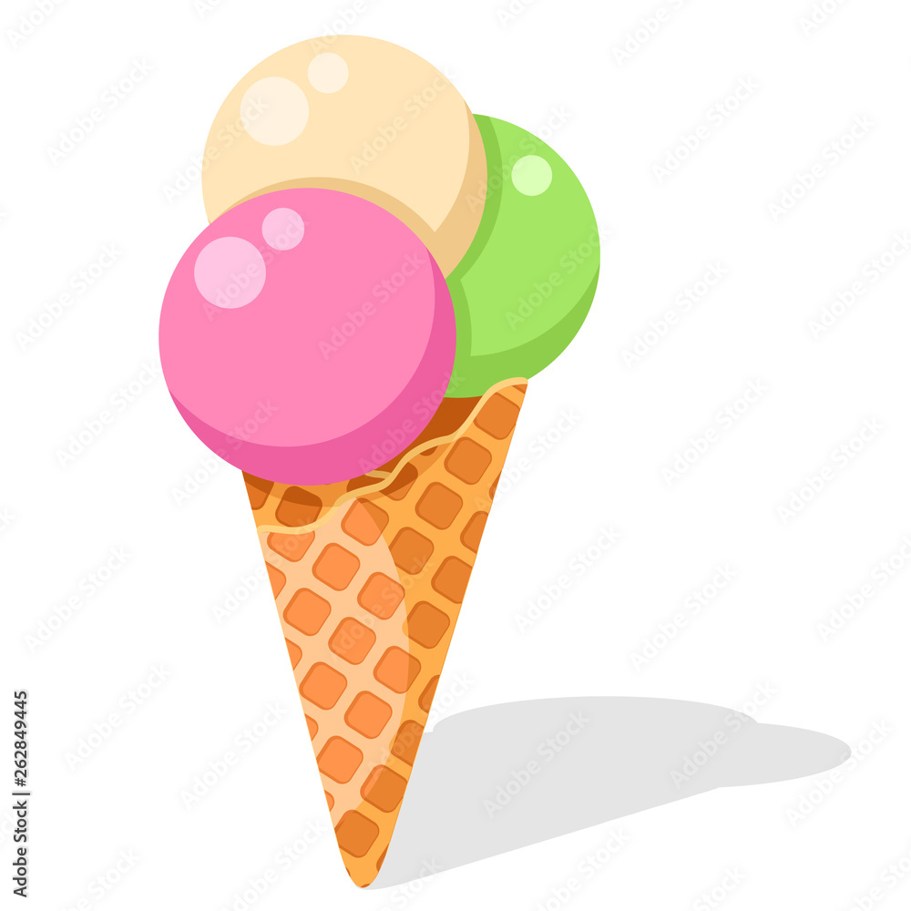 Ice cream cones with three balls on a white background. Ice cream cones with three balls on a white background.