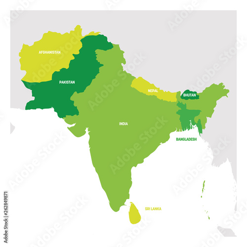 South Asia Region. Map of countries in southern Asia. Vector illustration