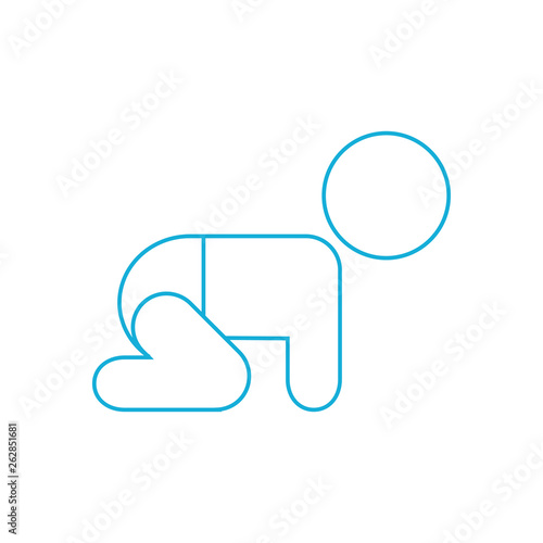 Icono plano lineal bebé con pañal en color azul