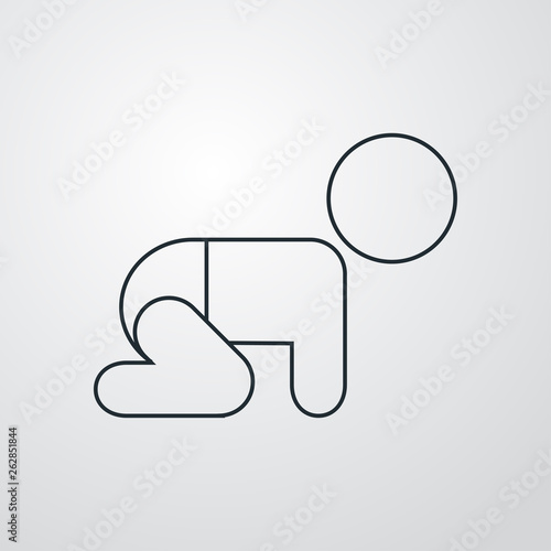 Icono plano lineal bebé con pañal en fondo gris