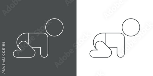 Icono plano lineal bebé con pañal en gris y blanco