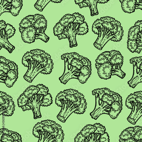 Seamless hand drawn pattern of broccoli.