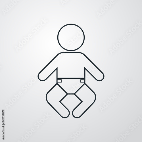 Icono plano lineal bebé con pañal en fondo gris