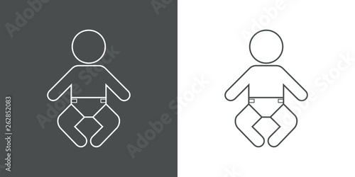 Icono plano lineal bebé con pañal en gris y blanco