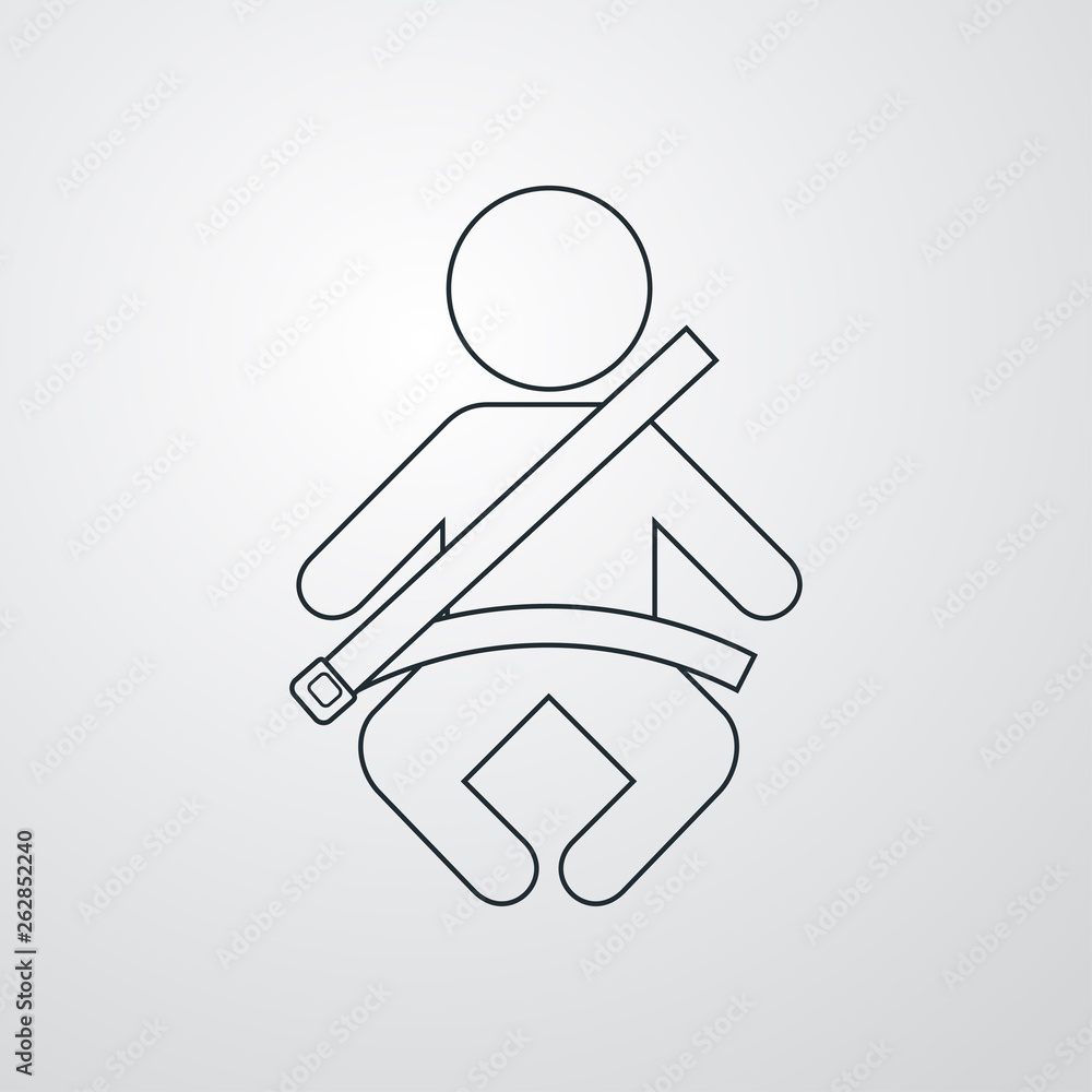 Vetor de Icono plano lineal niño sentado con cinturón de seguridad