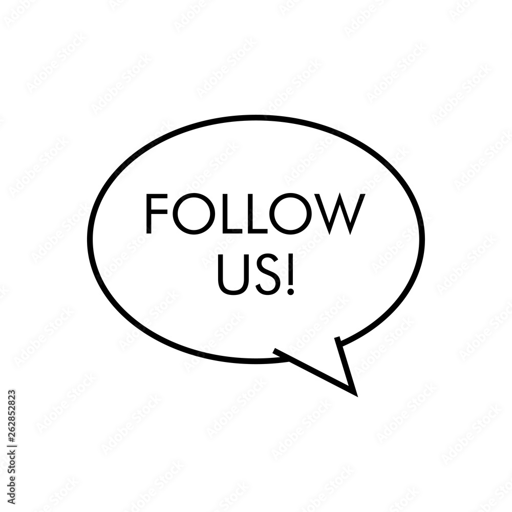 Logotipo con texto FOLLOW US en burbuja lineal color negro Logotipo con texto FOLLOW US en burbuja lineal color negro
