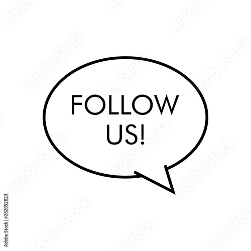 Logotipo con texto FOLLOW US en burbuja lineal color negro