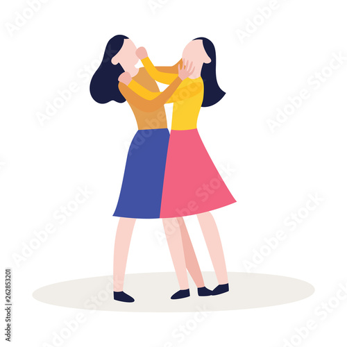 Vector flat two girls fighting punching each other