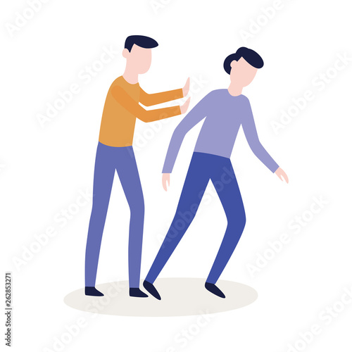 Unsuspecting person being pushed by a bully