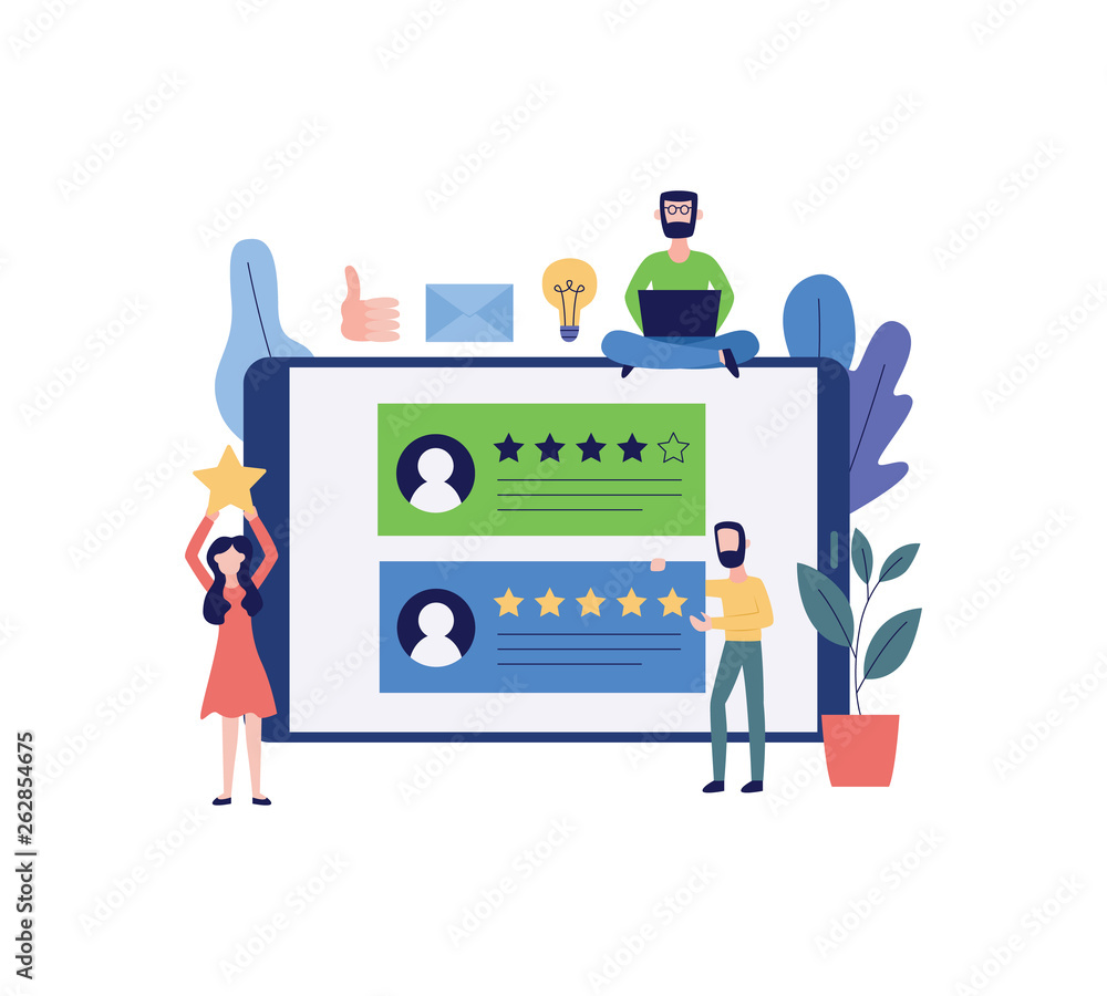 Concept of stars rating style feedback consumer or customer review evaluation.