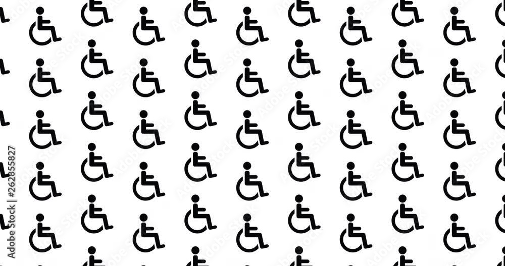 Wheelchair icons handicap symbol background clip motion backdrop video in a seamless repeating loop. Black and white handicapped sign pattern background high definition motion video clip Wheelchair icons handicap symbol background clip motion backdrop video in a seamless repeating loop. Black and white handicapped sign pattern background high definition motion video clip