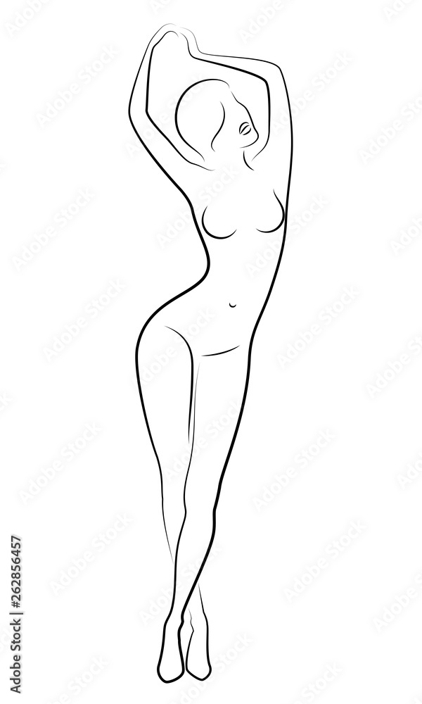 Fototapeta premium Silhouette of a sweet standing lady. The girl has a beautiful figure. Vector illustration.